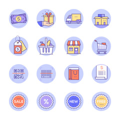 Colorful Shopping Icon Set. Isolated background