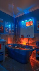 Athlete s bathroom with sports therapy tub and memorabilia, motivational  - obrazy, fototapety, plakaty