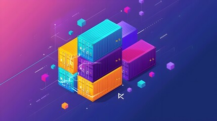 Colorful Cubes Representing Containerized Application Components for Docker Tutorial Thumbnail - obrazy, fototapety, plakaty
