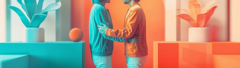 Bisexual person and their partner dealing with biphobia, confronting ignorance with unity  - obrazy, fototapety, plakaty