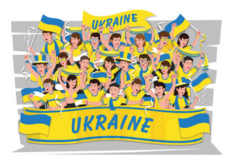 Soccer fans cheering. Ukraine team.