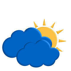 sun behind cloud over blue sky. Sun. Cloud. Icon. Logo.