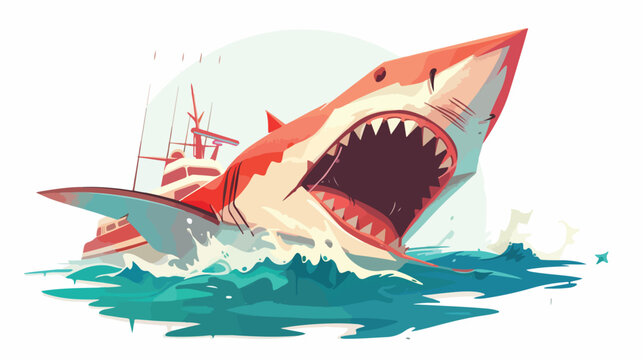 Hungry Shark with big jaw Attack yacht ship from the