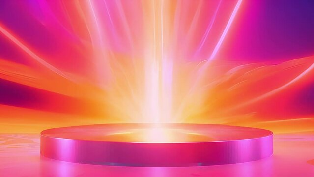 A burst of bright and warm colors mirroring the vibrant and dynamic energy of a solar flare. This podium backdrop sets the stage for . AI generation.