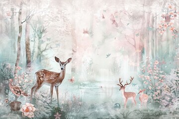 magical woodland Animals seamless pattern geometric vector illustration on light background Wallpaper design for decoration shaped illustration