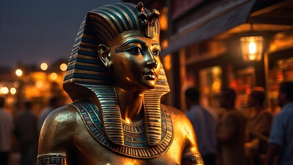 Obraz premium ancient egypt statue art at a traditional marketplace : Historic Marketplace: Capturing Ancient Egyptian Statue