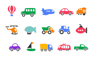 Set of cartoon transport. Transportation theme. Vector illustration