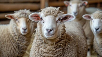 Obraz premium State of the art sheep shearing equipment demonstrated at a large scale sheep breeding operation