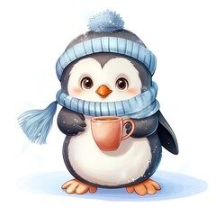 Cute penguin in winter hat and scarf, vector illustration.