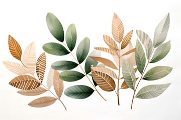Watercolor set of leaves isolated on white background. Vector illustration. - obrazy, fototapety, plakaty