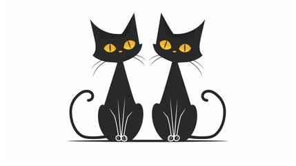 Cartoon illustration of two black cats, simple yet adorable, on a white background.