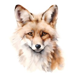 Fototapeta premium Watercolor portrait of a fox. Isolated on white background.
