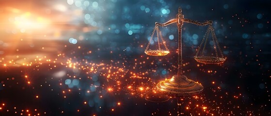 AI Ethics Weighed in Digital Justice Scales. Concept AI Ethics, Digital Justice, Technology Regulation, Ethical AI, Data Privacy