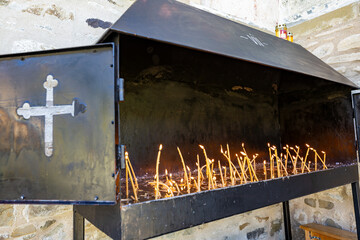 The incense sticks at the monastery of Sucevita  in Romania