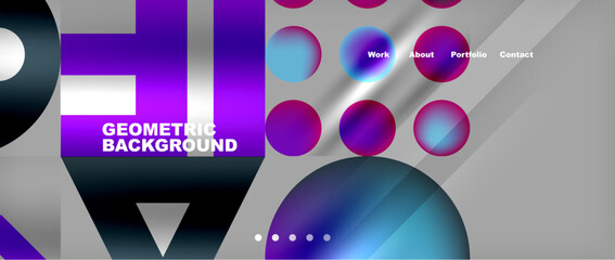 This geometric background features circles and lines in shades of purple, magenta, and violet. It is reminiscent of automotive lighting or audio equipment design, perfect for a bold and modern look