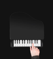 top view of male musician hand playing small grand piano. isolated on black. music background - 786047821