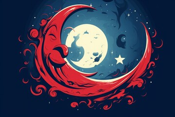 Fototapeta premium Crescent, Stars, and Moon Painting