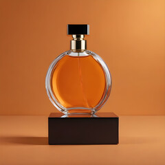 Perfume bottle on a brown background. 