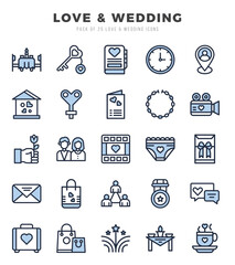 Love & Wedding Icons Pack Two Color Style. Vector illustration.