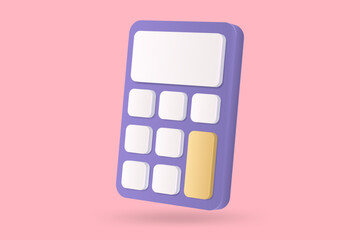 3d minimal calculator icon. Education, Business and Finance Concept. Math device calculate. 