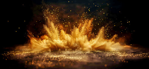 A large explosion of gold sparks and dust
