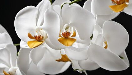 Beautiful white orchids isolated on black background 