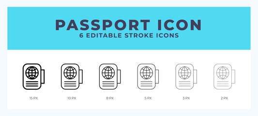 Passport icon with editable stroke. Outline icon vector illustration.