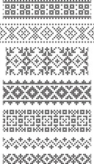 set of seamless geometrical borders, embroidery cross, vector
