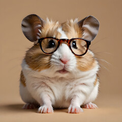 Cute pet hamster wearing eyeglasses on a brown background