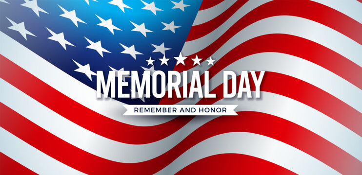 Memorial Day of the USA Vector Design Template with Typography Lettering on American Flag Background. National Patriotic Celebration Illustration for Banner, Greeting Card or Holiday Poster.