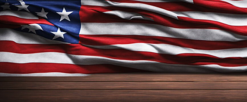 american flag on wood background
