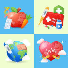 World health day cartoon composition set - 786051096