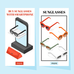 Sunglasses banners in isometric view - 786051211