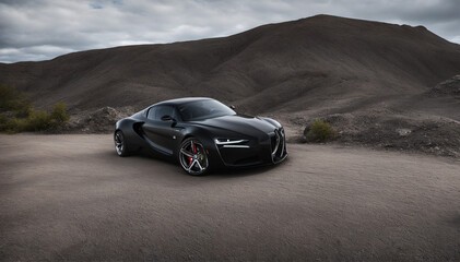 Naklejka premium black car parking in nature