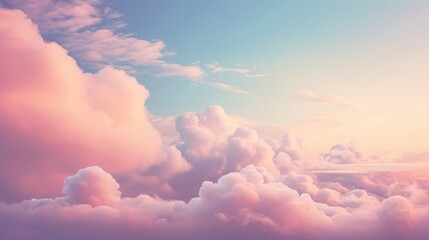 Surreal cloud podium outdoor on blue sky pink pastel soft fluffy clouds with empty space. Beauty cosmetic product placement pedestal present promotion minimal display, summer paradise dreamy concept