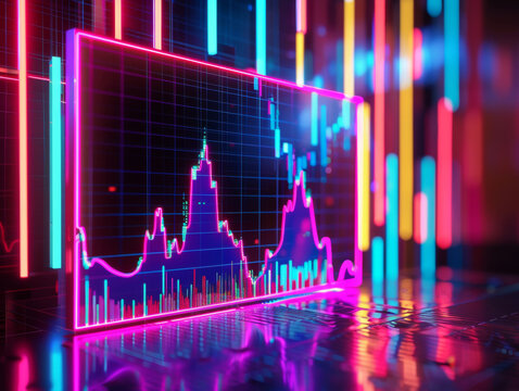 neon bitcoin with trading graph during bullish season, futuristic concept - ai