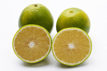 Citrus sinensis, sweet orange fruit on white background