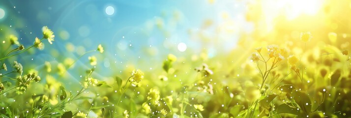 Abstract Summer Background with Fresh Spring Feel. Sunny Sky and Nature Landscape - obrazy, fototapety, plakaty