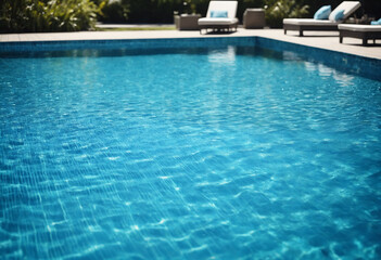 Blurred pool background, blue pool water, sunny day, blue water background, blue water surface
