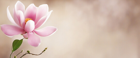 Frame made of beautyful flourish magnolia and soft flares and bokeh isolated 