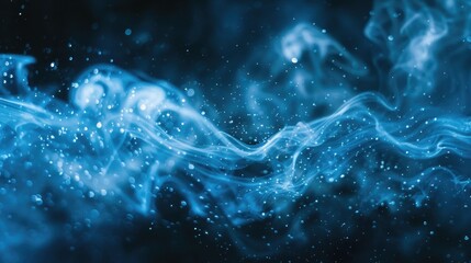 Wave Texture. Blue Ink Water Wave on Dark Abstract Background with Coloured Paint Particles Magic