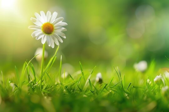 Calm Nature. Daisy Flower Wallpaper in Beautiful Green Background