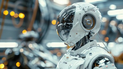 Fototapeta premium Skilled Robotic Mechanic Meticulously Repairing and Maintaining Diverse Futuristic Vehicles with Advanced Tools and Equipment