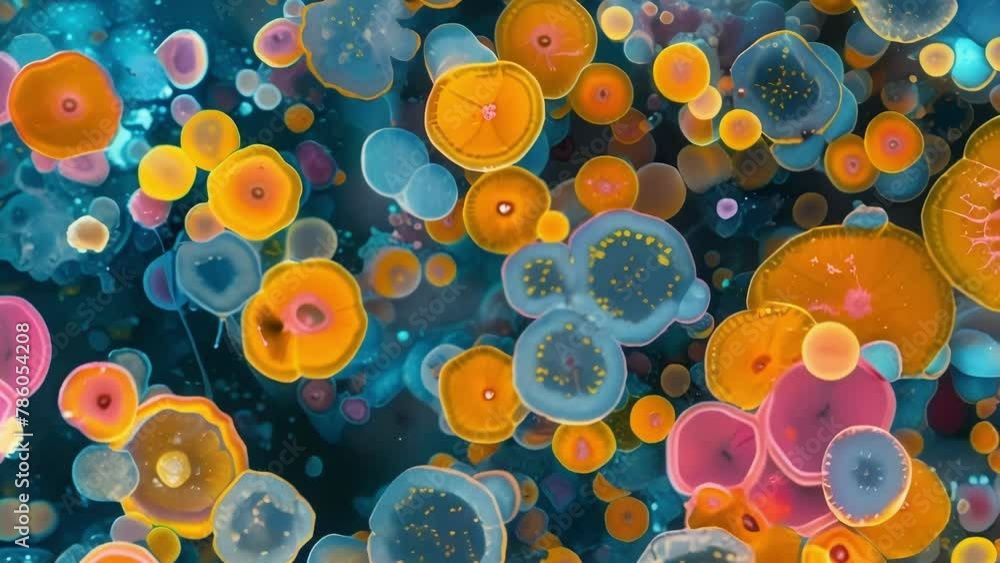 Aufkleber brightly colored spores each with a unique shape and pattern densely cover the surface of a fungal s