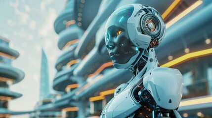 Fototapeta premium Innovative Robot Architect Conceptualizing Futuristic Building Designs for the City of Tomorrow