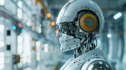 Fototapeta premium Conceptual Robot Architect Designing Innovative Futuristic Buildings with Geometric Shapes and Wireframe Structures for a Cutting Edge High Tech City