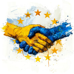 Flags of the European Union, countries of Ukraine, handshake, cooperation, partnership, friendship vector Illustration isolated on a white background