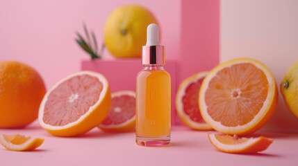 Bright Citrus Infused Vitamin C Serum Bottle With Dropper Showcasing Vibrant Liquid