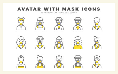 Fototapeta premium 15 Avatars With Medical Masks Two Color icon pack. vector illustration.