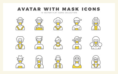 15 Avatars With Medical Masks Two Color icon pack. vector illustration.
